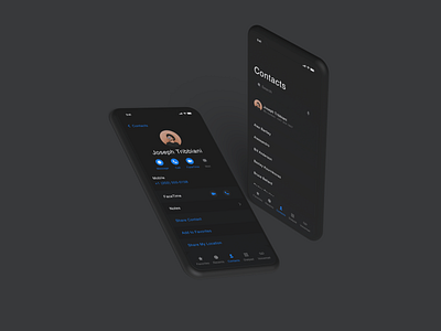 iOS Contacts Dark Mockup Shot app clean clean ui dark mode dark theme dark ui design minimal mockup ui ux