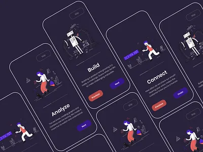 Onboarding Screens Dark Theme app clean creative dark dark ui design illustration minimal mobile onboarding product design ui ux walkthrough web app