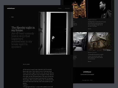 Unfoldhouse : Website Design Dark Theme blog blog website clean dark dark mode dark theme design haunted horror minimal painting paranormal product design ui ux web website website design