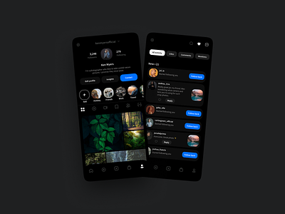 Instagram Concept Redesign #02 app clean creative dark dark mode dark theme design instagram minimal modern product design redesign ui user interface