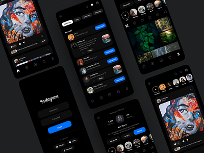 Instagram Concept Redesign #03 app clean concept creative dark dark mode dark theme design instagram minimal modern product design redesign ui user interface