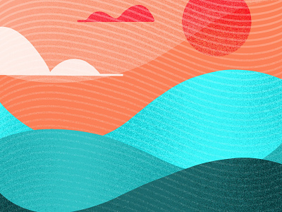 Wavy Waves brush clouds color scheme crop gradient landscape lines linework ocean procreate sea series sun sunset texture textured waves wavy weird wonky