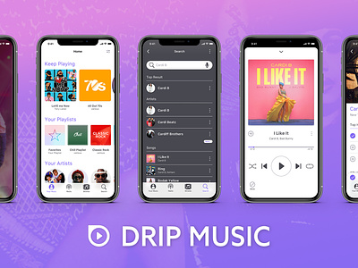 Drip Music app design mockup music app
