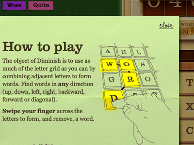 Diminish Instructions app game ios ipad iphone puzzle wood word