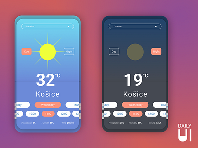 Daily UI Challenge #037 - Weather app dailyui day design location night screen temperature time ui ux weather