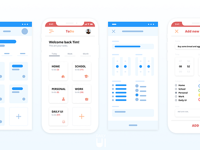 Daily UI Challenge #042 - ToDo List app appdesign categories dailyui design home school screen screen flow todo app todolist ui ux wire frames work