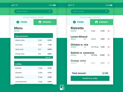 Daily UI Challenge #043 - Food/Drink Menu app appdesign dailyui design drink food menu ui ux