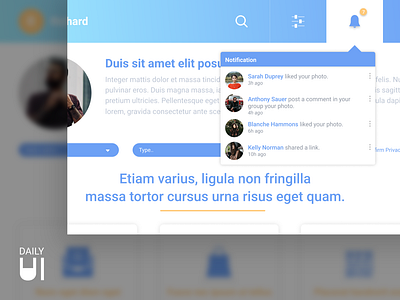 Daily UI Challenge #049 - Notifications blue color dailyui gradient menu nav notifications profile typogaphy ui uiux uiuxdesign userexperiance userexperiencedesign userinterface userinterfacedesign ux web webdeisgn webpage