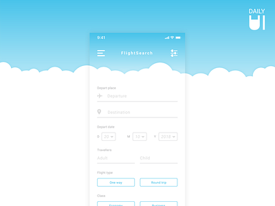 Daily UI Challenge #068 - Flight Search app app concept appdesign booking button dailyui day design design app flight app flight search inputs radio ui ui elements uidesign ux uxdesign week year