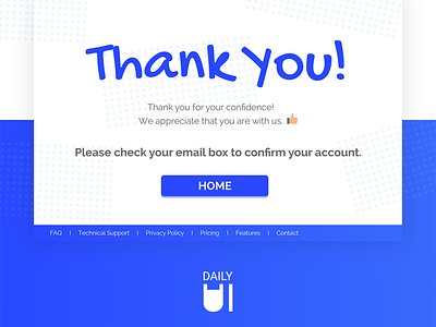 Daily UI Challenge #077 - Thank You appdesign blue challenge confirm contact creative dailyui email faq graphicdesign screen support thankyou ui uidesign userinterface ux uxdesign web webdesign