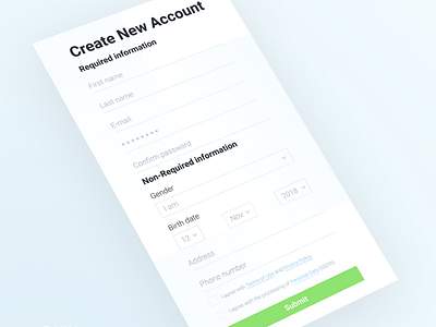 Daily UI Challenge #082 - Form account app appdesign checkbox dailyui date design form graphic design info input register form registration select submit ui uidesign uiux userinterface ux