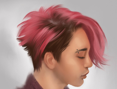 Pink Hair asian man portrait painting portrait illustration portrait art portrait pink hair pink asian boy asian