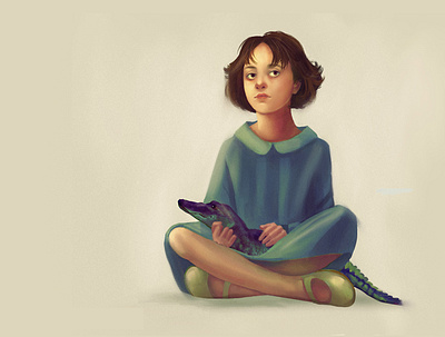 Girl and her pet alligator book illustration bookcover character design children art children book illustration diversity girl girl character illustration