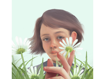 Not picking flowers young girl girl field of wildflowers photoshop procreate portrait wildflowers flowers bookcover illustration children art children book illustration