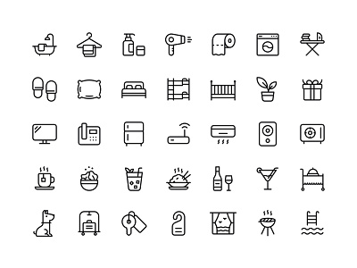 Hotel amenities icon set by Marina on Dribbble