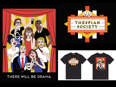 Thespian Theatre Tee characters drama dramatic emotion highschool illustration lights popart retro shirt showtime stage theatre thespian