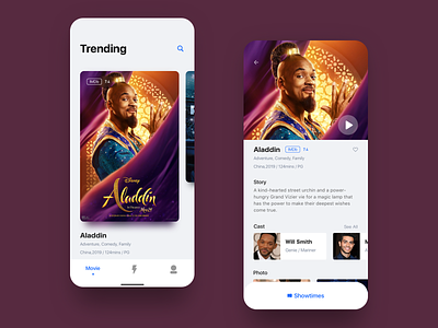 Movies 2019 aladdin app cinema color design movie app page play sketch ticket training ui
