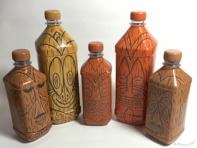 Tiki Fiji Water Bottles acrylic art bottle design fiji illustration paint product tiki water