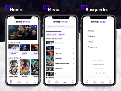 2019 - Anime Onegai (app concept) anime app concept crunchyroll onegai streaming ui ux