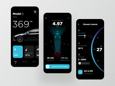 Tesla Control App app dailyui design hmi interface mobile app ui ux