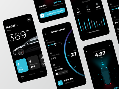 Tesla Control App app design icon interface mobile app statistics ui ux