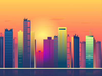 Sunset Time City Illustration