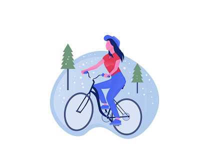 Girl Riding Bicycle bycicle girl riding snow tree