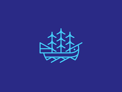 Ship logo mark pine ship sign tree waves