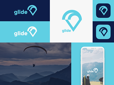 Glide application branding branding agency branding design design digital extreme flight geometric glide glider icon identity kite logo logotype mark paragliding sign sky