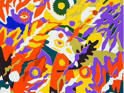 Deep Deep Down Poster bird illustration patterns psychedelic screen print screen printed skull