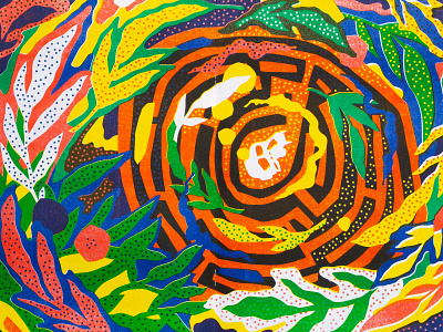 Wobby Labyrinth editorial illustration labyrinth patterns plants risograph skull