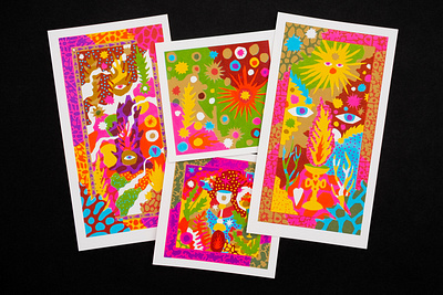 Screenprinted psychedelic holiday cards art botanical iconography illustration magic patterns psychedelic psychedelica screen print tarot tropical