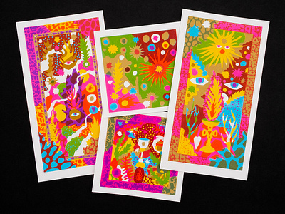 Screenprinted psychedelic holiday cards