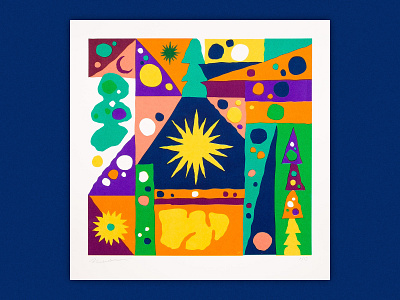 A Central Star in the Universe abstract abstract art abstract illustration ancient architecture art colorful illustration moon paper art paper cut psychedelic ruins screen print screen printing screenprint screenprinting serigraph stars sun