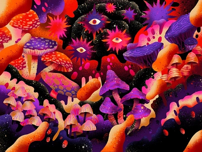 Procreate 5 commission art botanical brushes cave fall forest fungi illustration mushroom mushrooms nature nature illustration outerspace procreate procreateapp psychedelic shrooms textures trip trippy