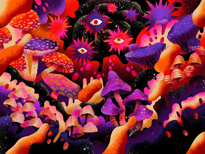 Procreate 5 commission art botanical brushes cave fall forest fungi illustration mushroom mushrooms nature nature illustration outerspace procreate procreateapp psychedelic shrooms textures trip trippy