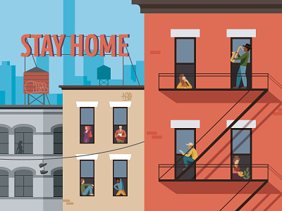 STAY HOME coronavirus covid19 digitalart house illustration new york people quarantine stayhome vector