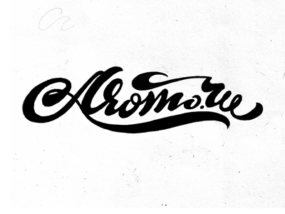Aromo.ru black calligraphy logo custom hand writing identity lettering script sketch typography