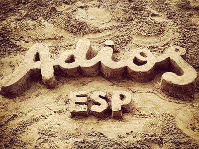Adios beach lettering sand type volume
