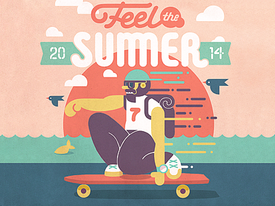 Feel the summer colors flat illustration longboard nature summer