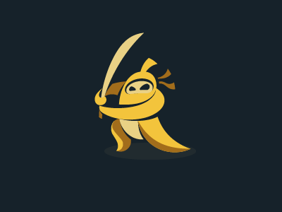 Banana Ninja banana flat fruit icon identity logo ninja sword symbol yellow