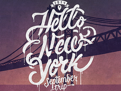Hello NYC art bridge hand drawn handwrite illustration lettering new york nyc script type typography