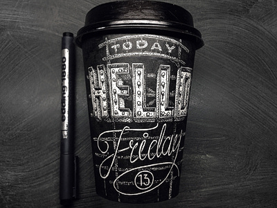 Friday13 art black coffee cup drawing illustration lettering sketch type typography