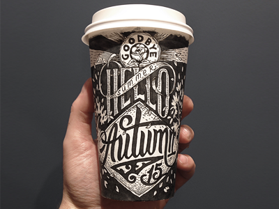 Good bye summer hello autumn autumn black coffee cup fall illustration lettering sketch