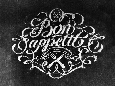 Bon appetit art black cafe classic hand writing lettering sketch type vintage white