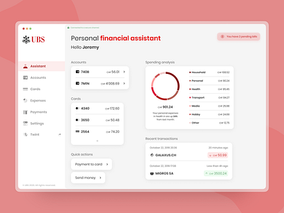 UBS Redesign Concept app app ui application chf concept dashboard design flat jeremy red redesign switzerland ubs web