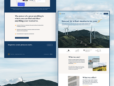 Norsia Redesign bank design finance fintech homepage invest jeremy landscape moutain redesign sky sustainability ux web wind turbine