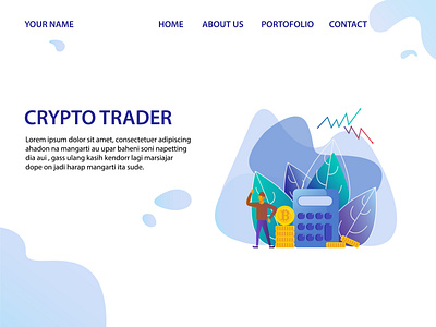 landing page or web page for crypto trader animation background crypto design flat illustration landing page template vector web