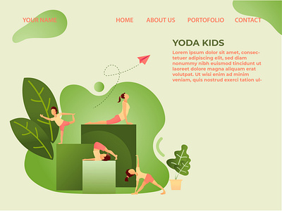 Landing Page Yoga For Kids App animation app branding design flat flatdesign green kids landingpage logoyoga meditation nature page practice templateyoga ui website yoga