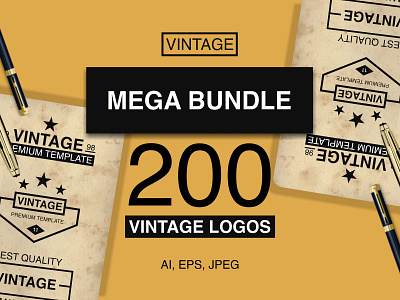 200 Modern Vintage Logos Vol.1 antik datar desain ikon logo logo minimalis logo vintage merek minimalis tipografi vektor